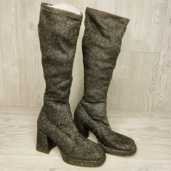 Wild rose cloth retro go go boots 70s inspired cosplay costume glitter black 9 - Picture 5 of 10